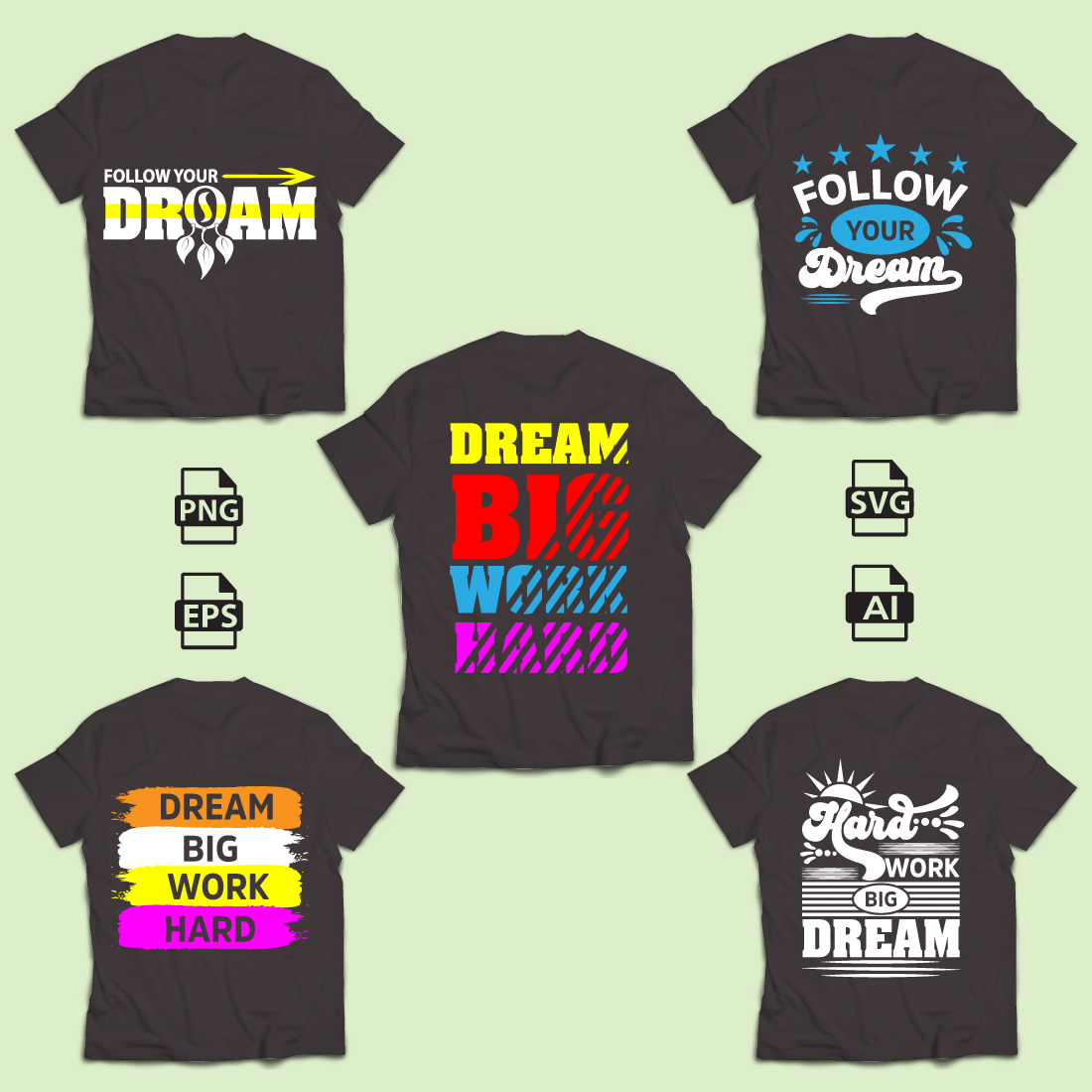 Dream Big Work Hard Typography T-Shirt Design preview image.