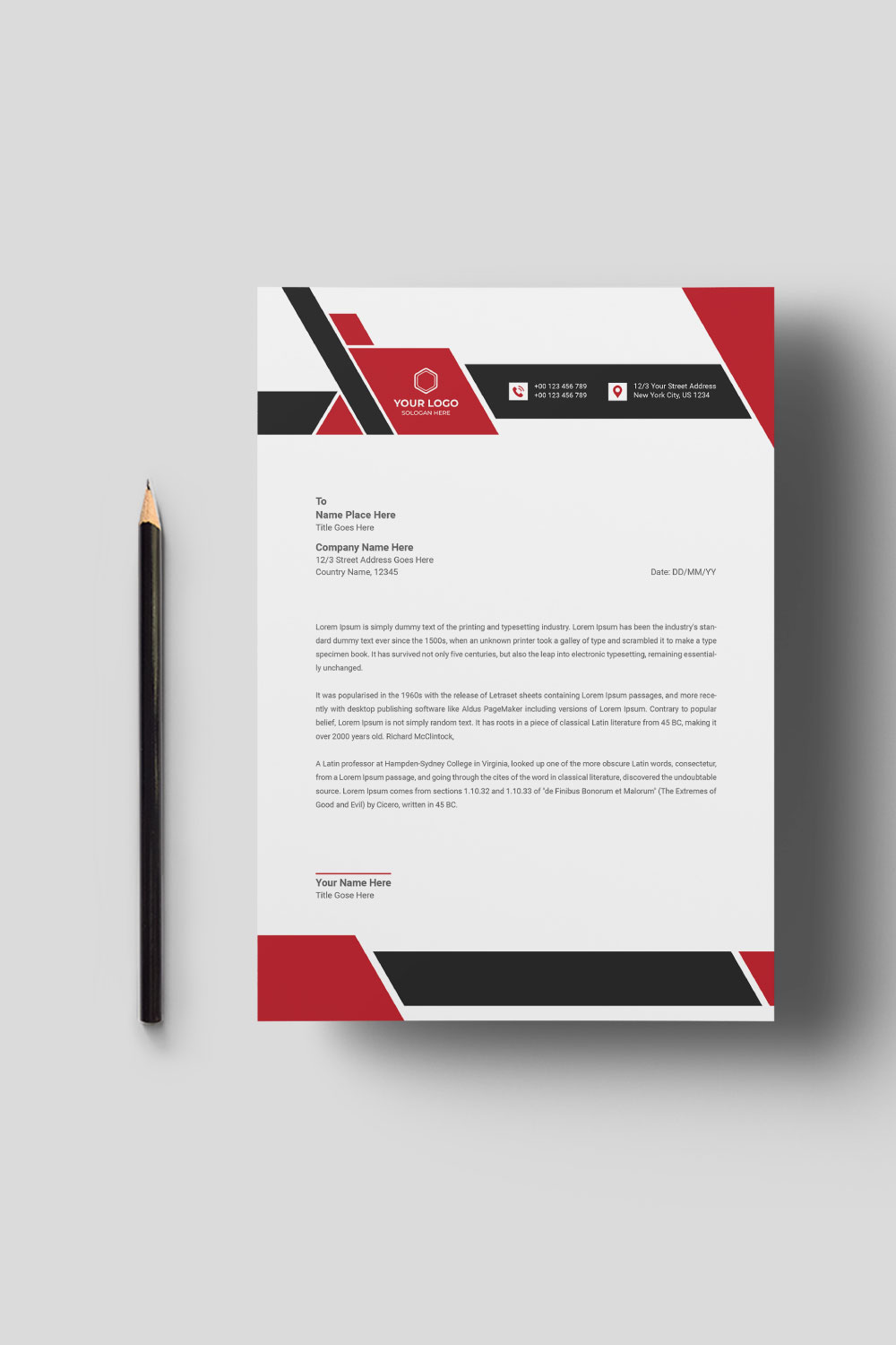 Free Letterhead Template in Flat Style pinterest preview image.