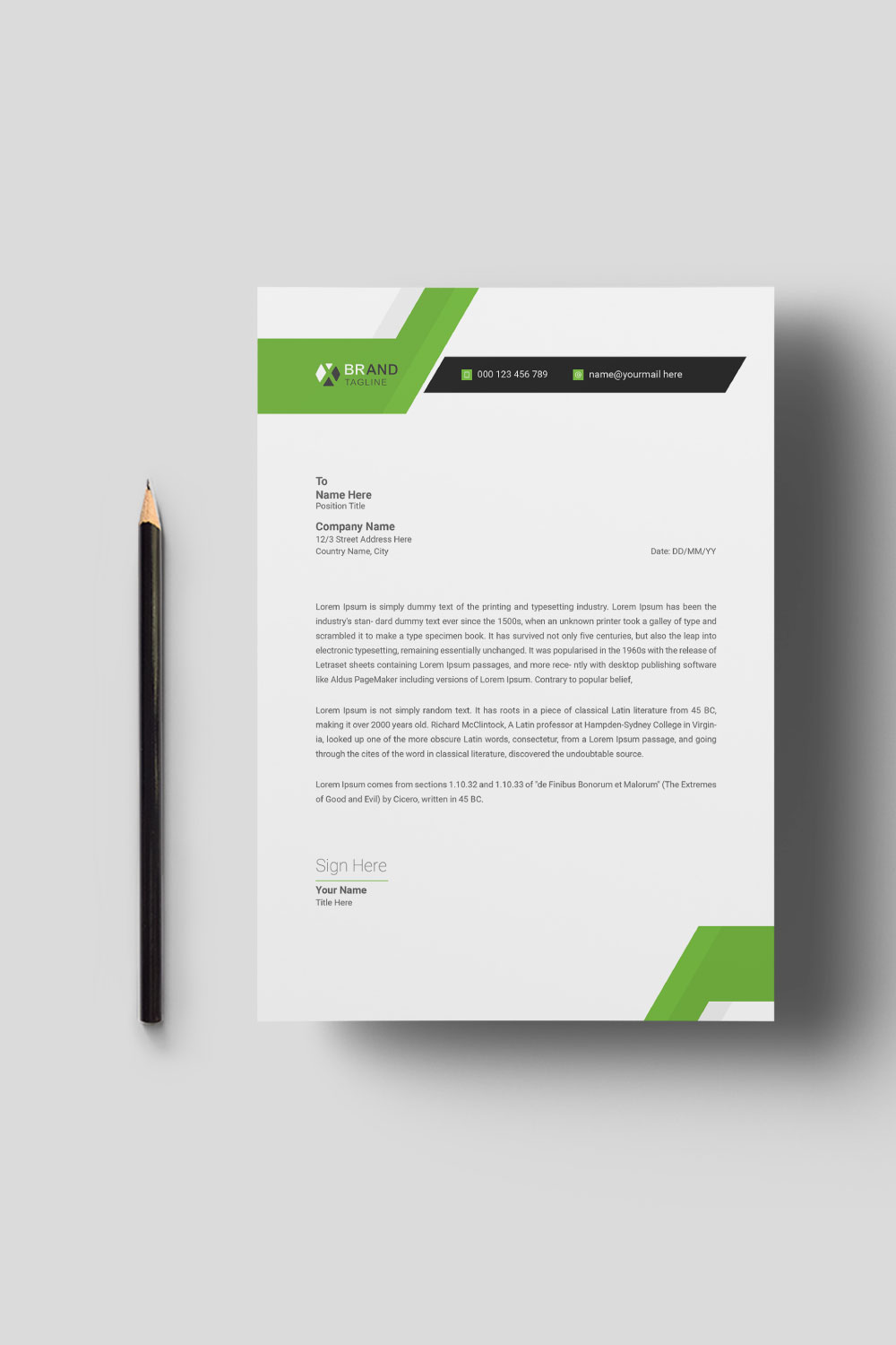 Clean and Modern Business Letterhead Template Design pinterest preview image.