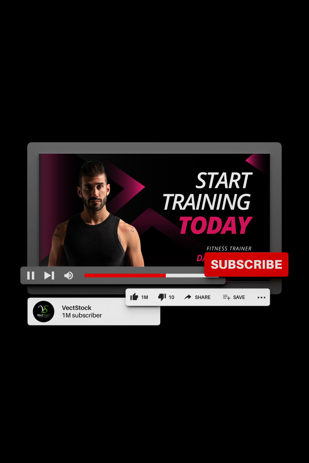 Fitness Youtube Video Thumbnail Design Template pinterest preview image.