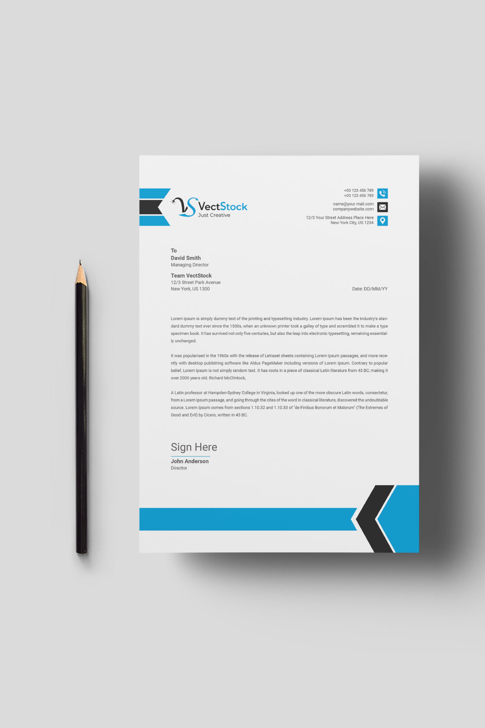 Clean Letterhead Template Design pinterest preview image.