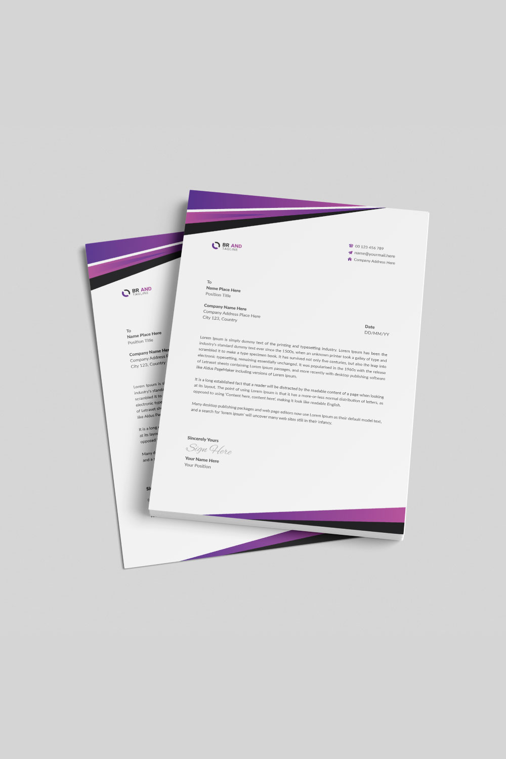 Clean and Modern Letterhead Template Design pinterest preview image.