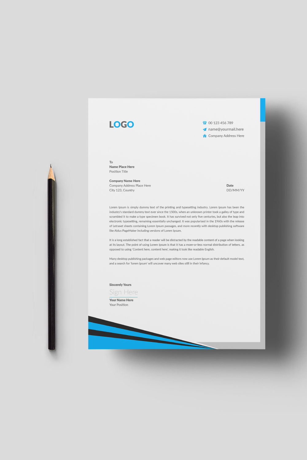 Clean and Abstract Letterhead Template Design pinterest preview image.