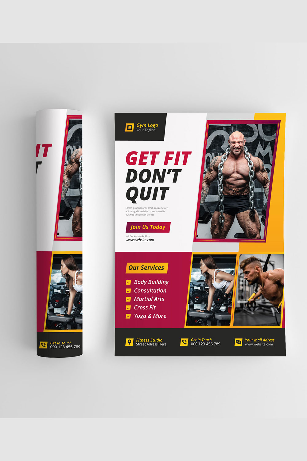 Fitness and Gym Training Flyer Template pinterest preview image.