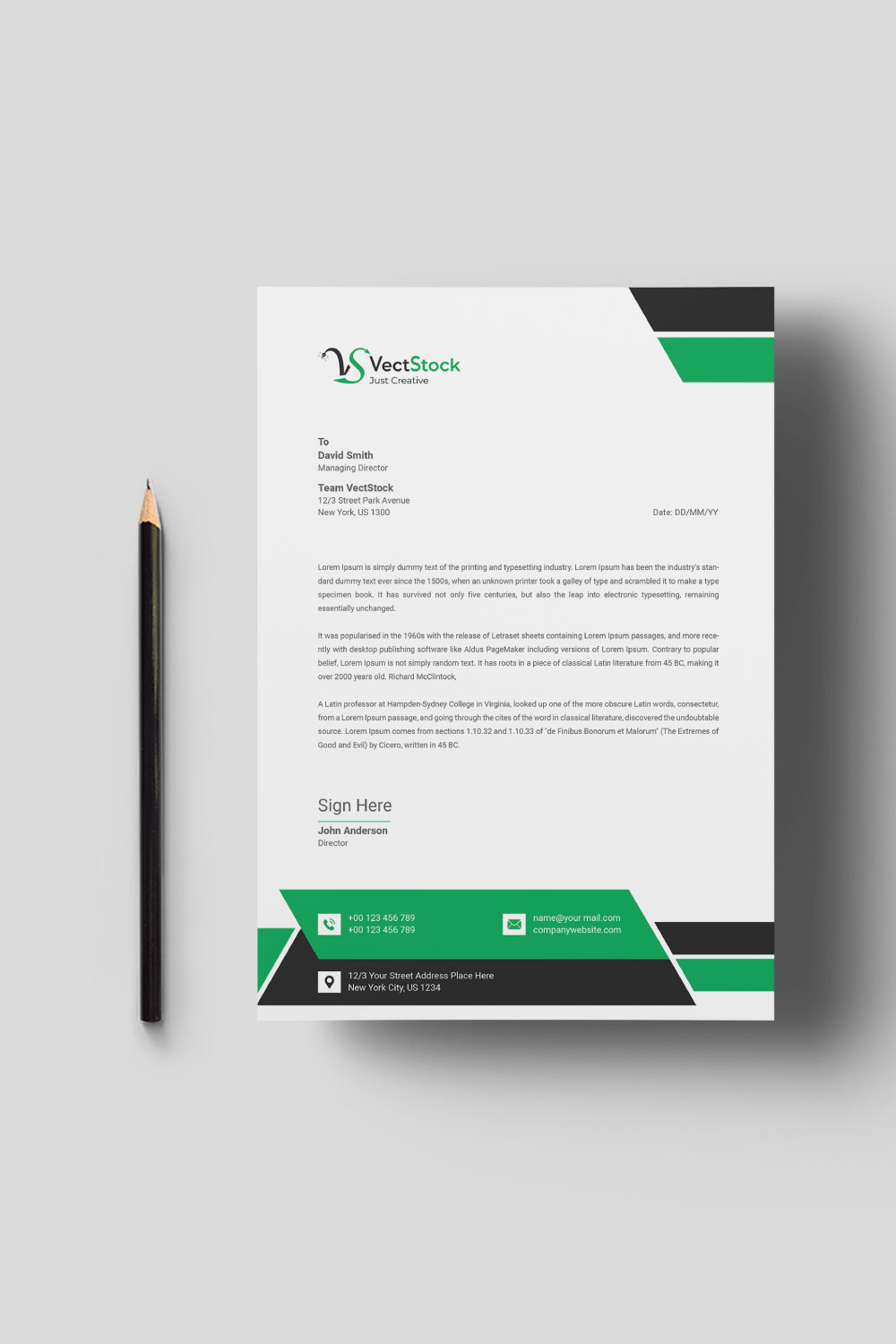 Clean and Modern Letterhead Template pinterest preview image.