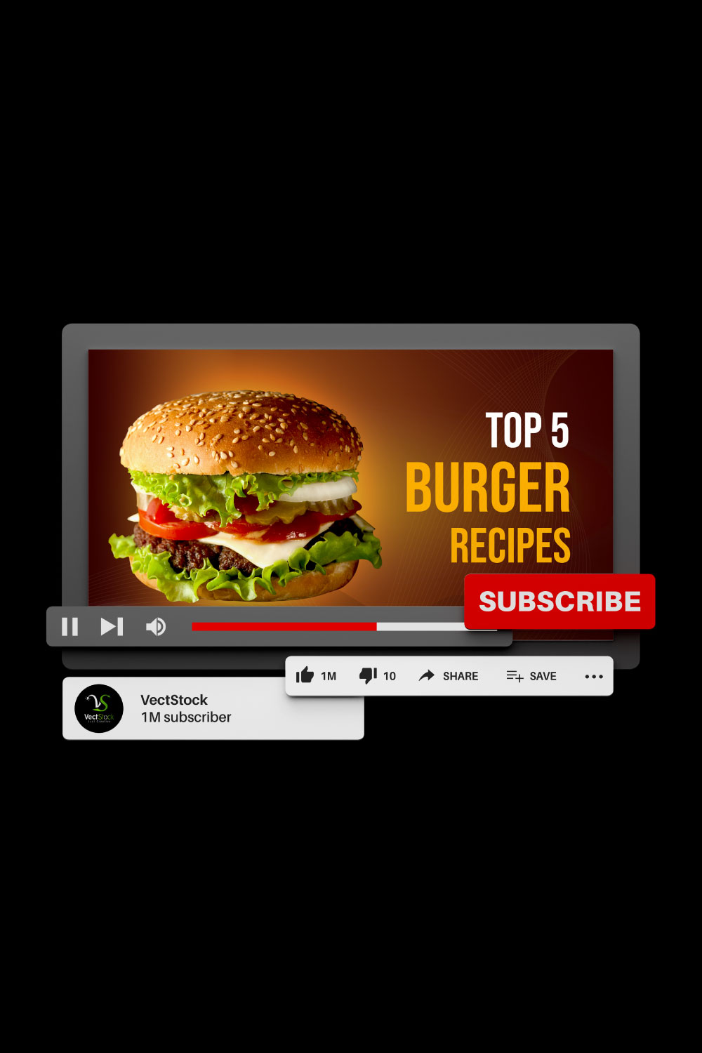 Burger Recipes Youtube Video Thumbnail pinterest preview image.