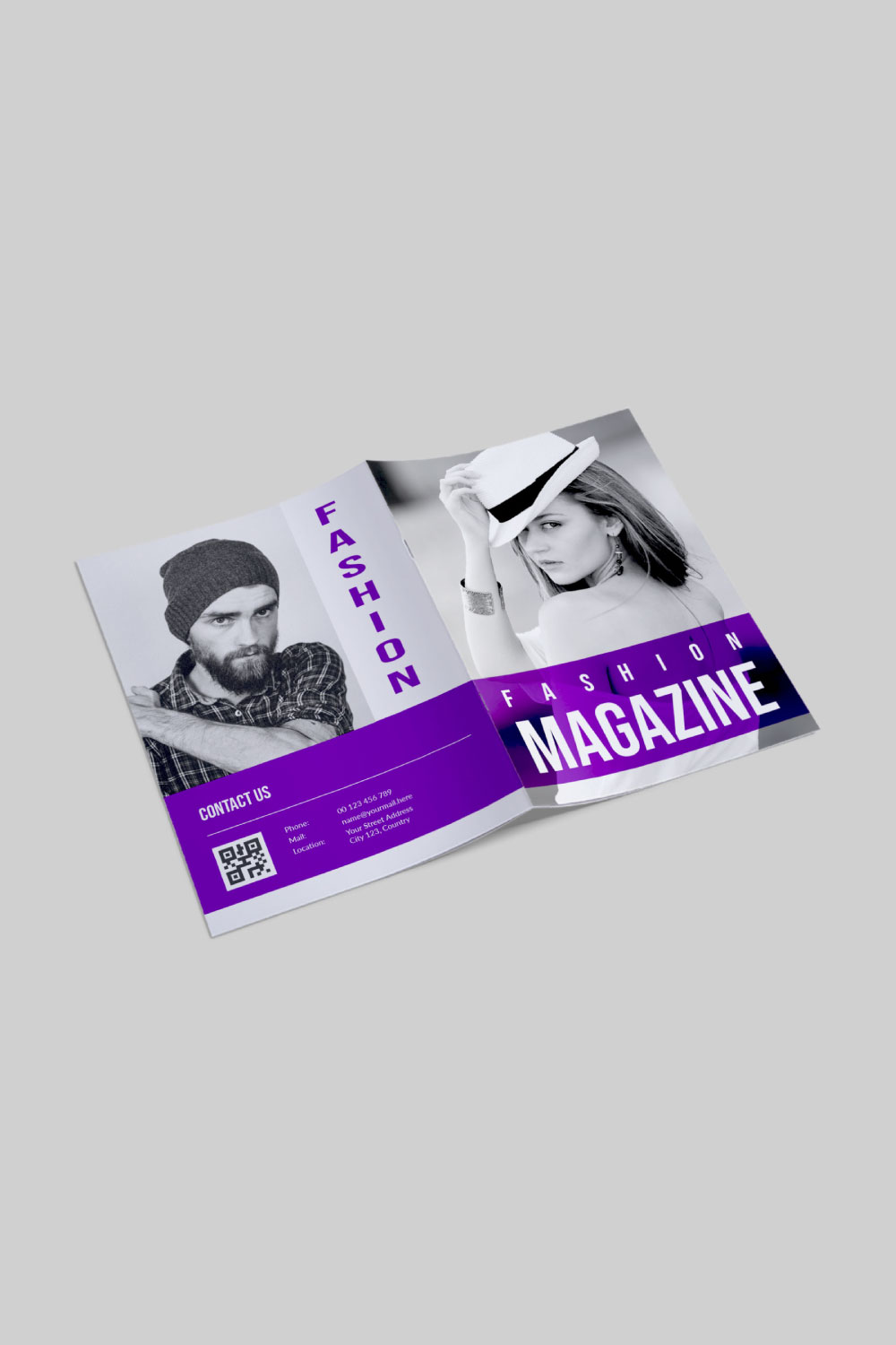 Fashion Magazine Brochure Design Template pinterest preview image.