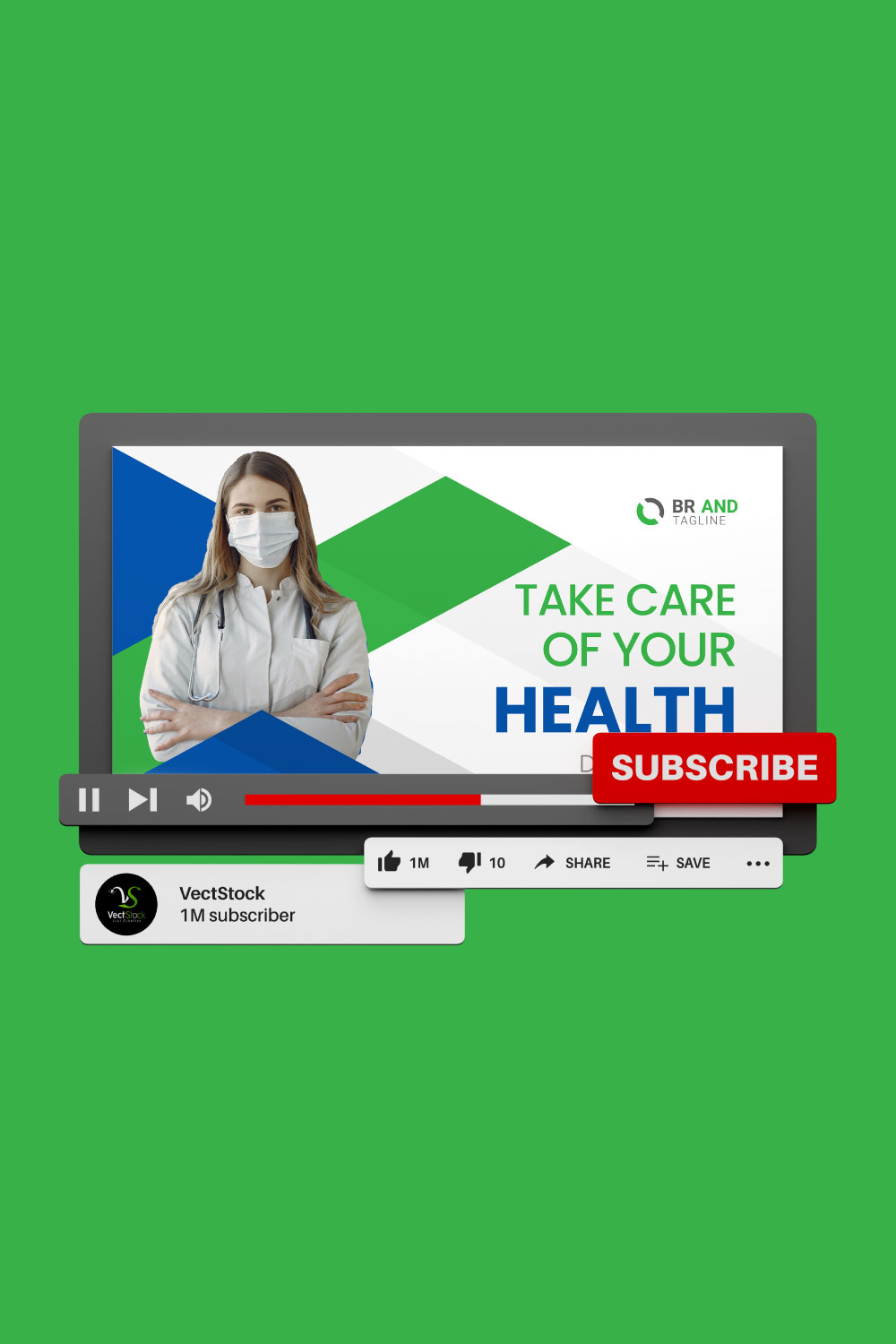 Medical Healthcare Youtube Video Thumbnail Design Template pinterest preview image.