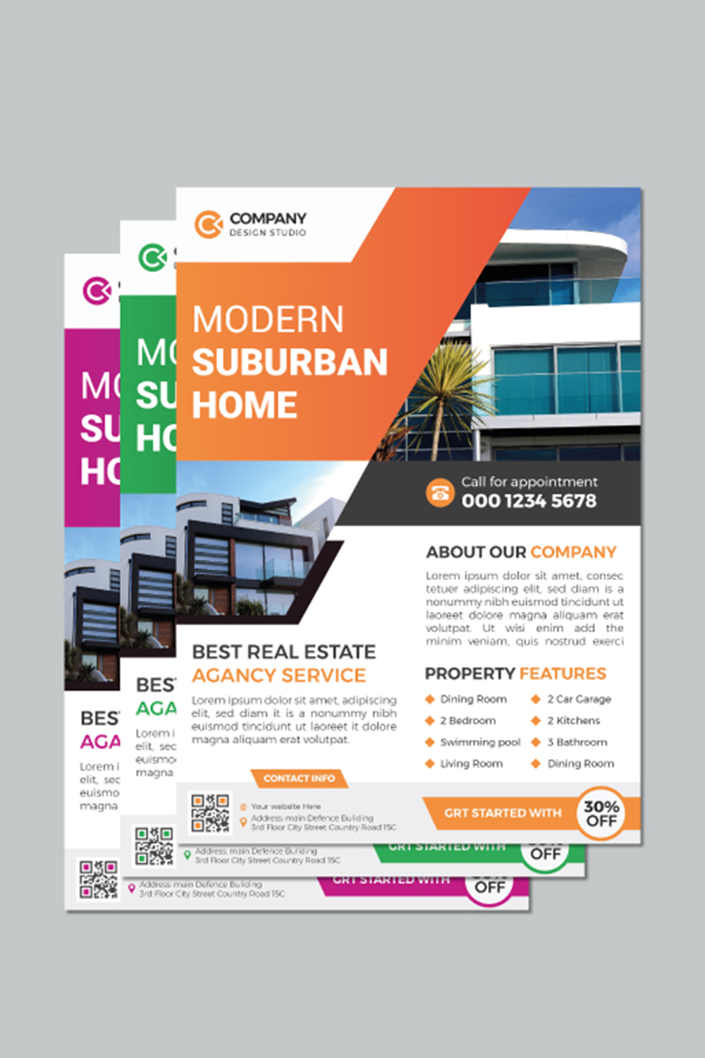 Real estate flyer design template pinterest preview image.