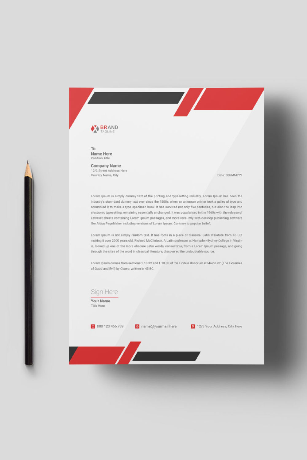 Clean and Modern Letterhead Template Design pinterest preview image.