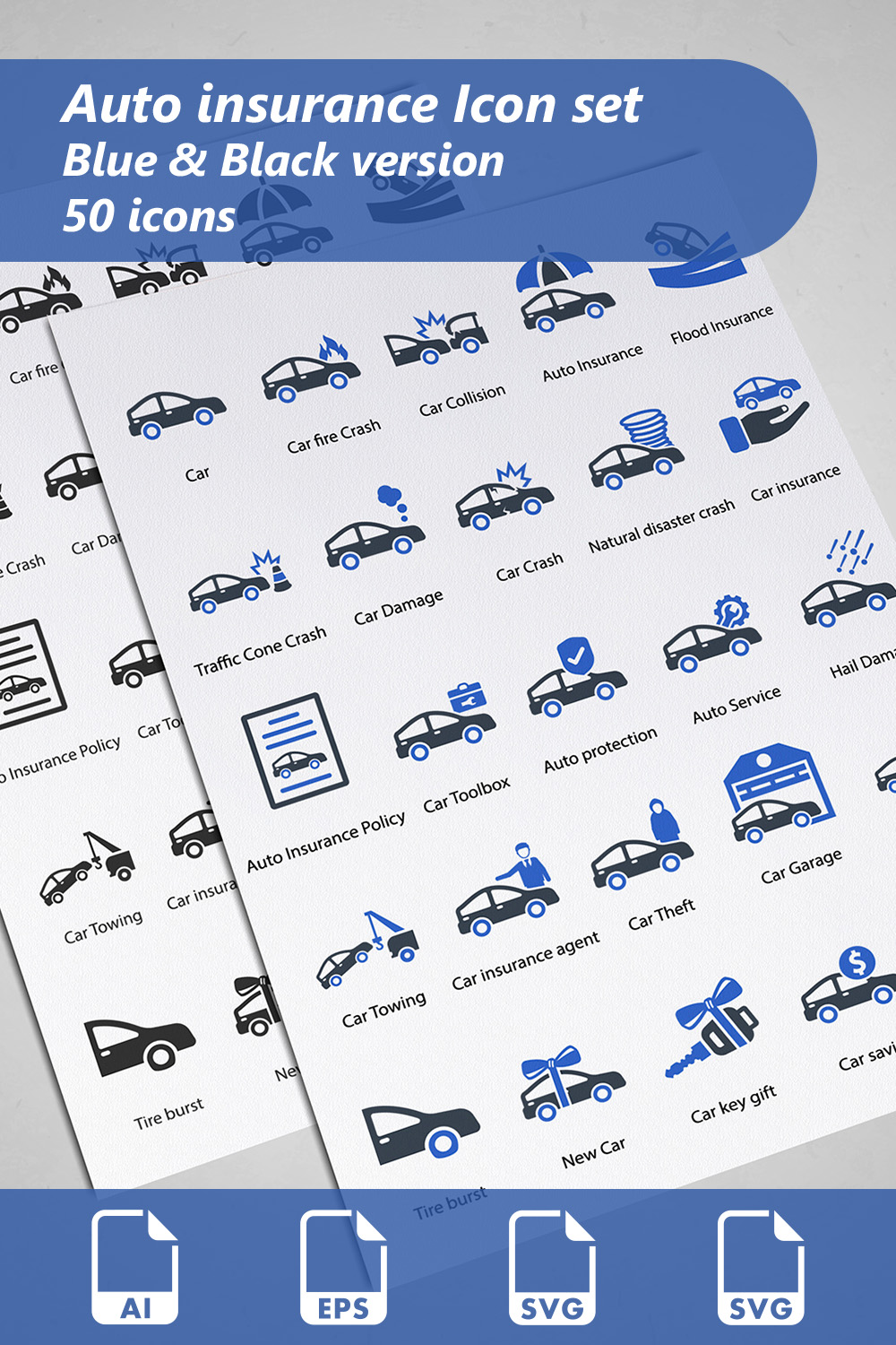 Auto Insurance Icon Set pinterest preview image.