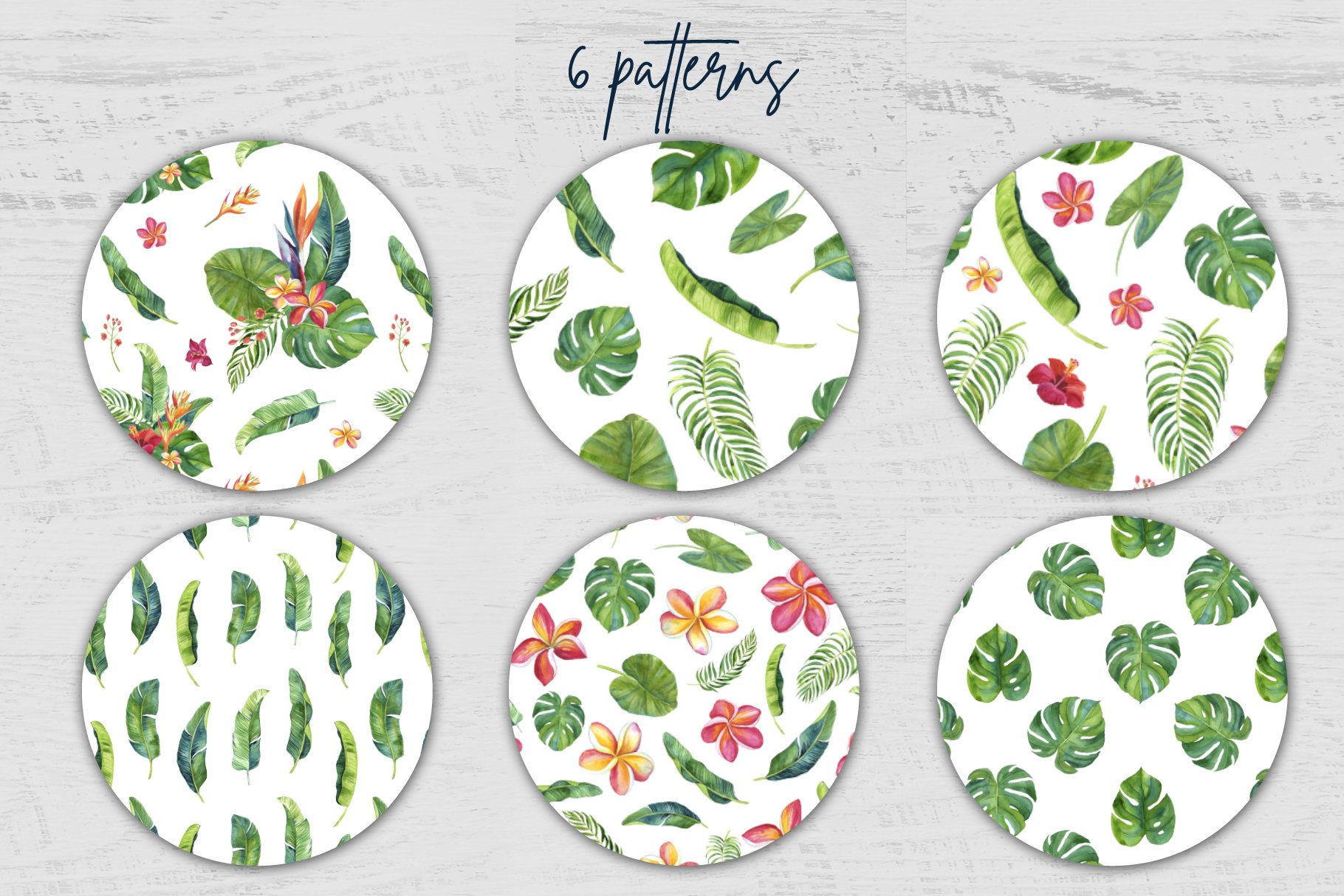 Set of four watercolor tropical leaves and flowers.