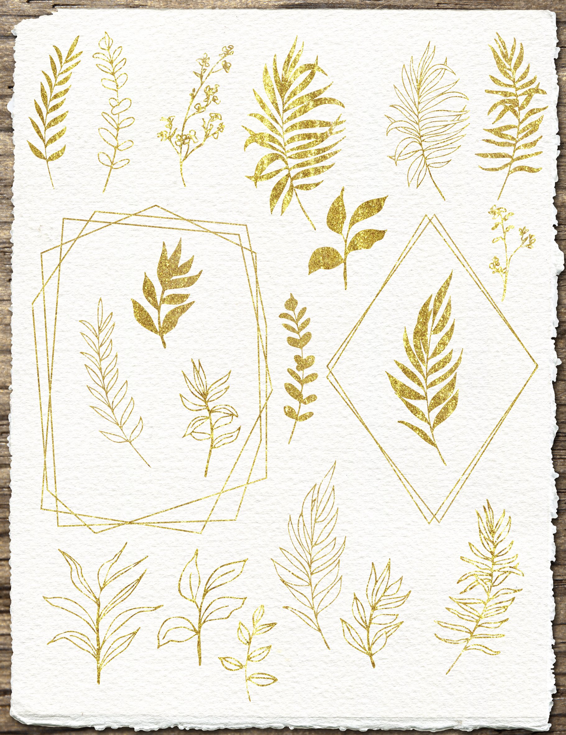 Piece of paper with gold leaf designs on it.