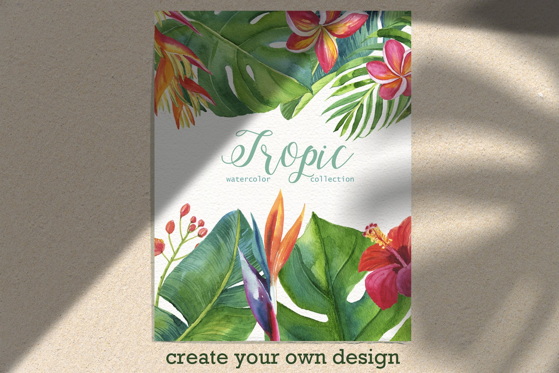 Tropic leaves&flowers Watercolor set preview image.