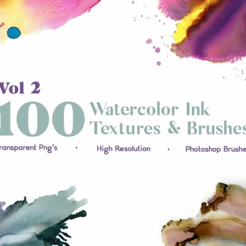 100 Watercolor Textures & Brushes V2cover image.
