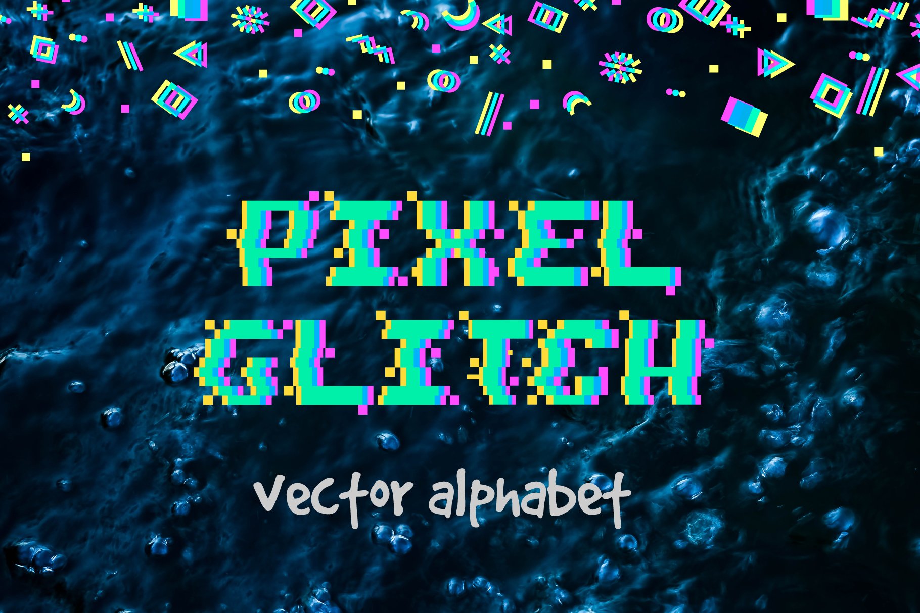 PIXEL GLITCH vector alphabet cover image.