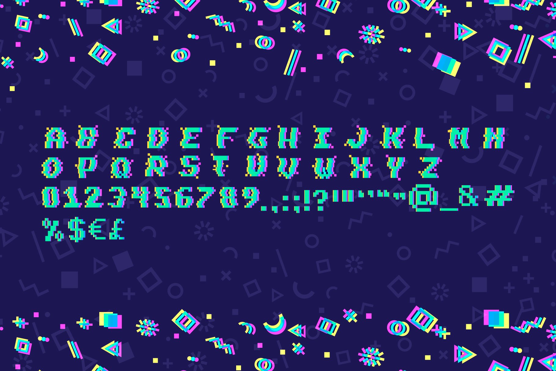 PIXEL GLITCH vector alphabet preview image.