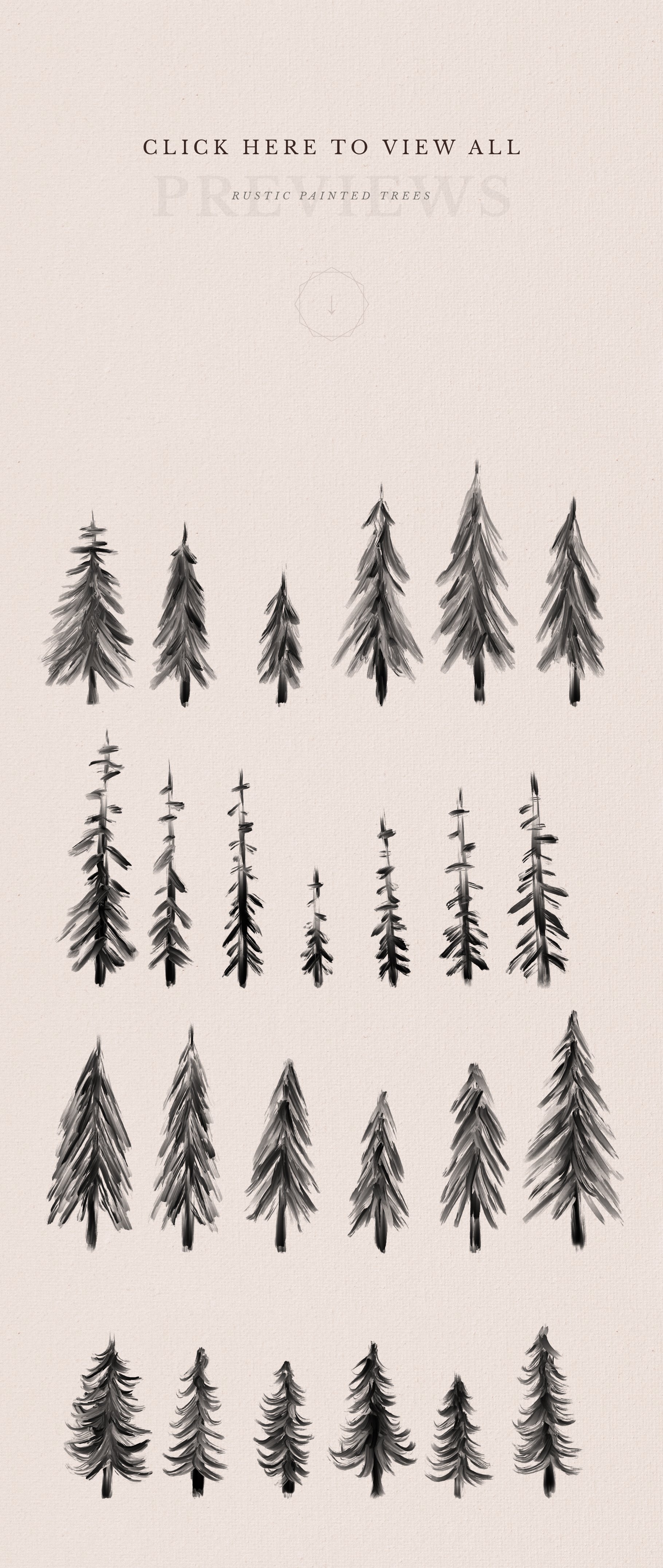 Bunch of trees that are drawn in black ink.
