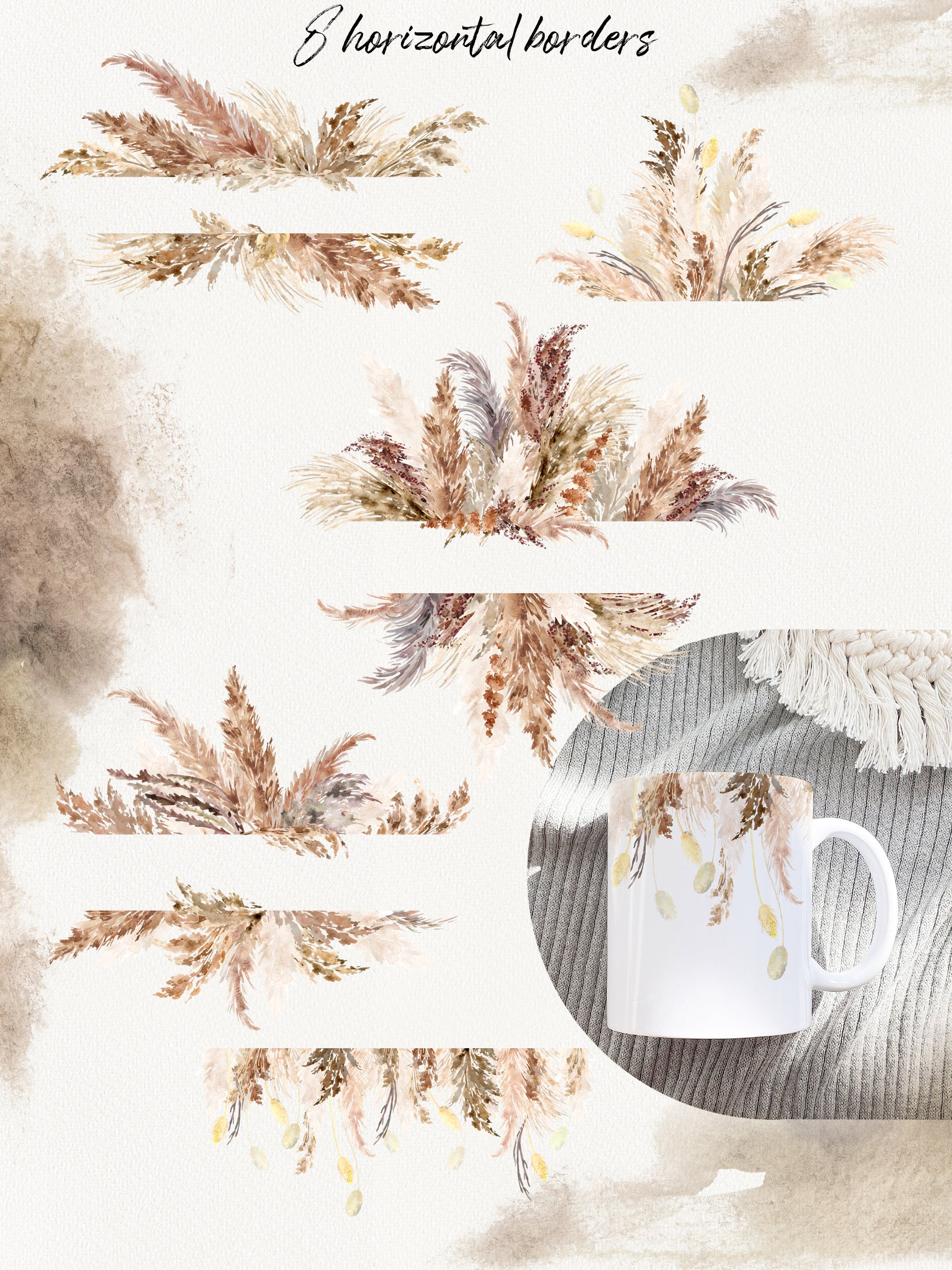 Watercolor pampas grass collection preview image.