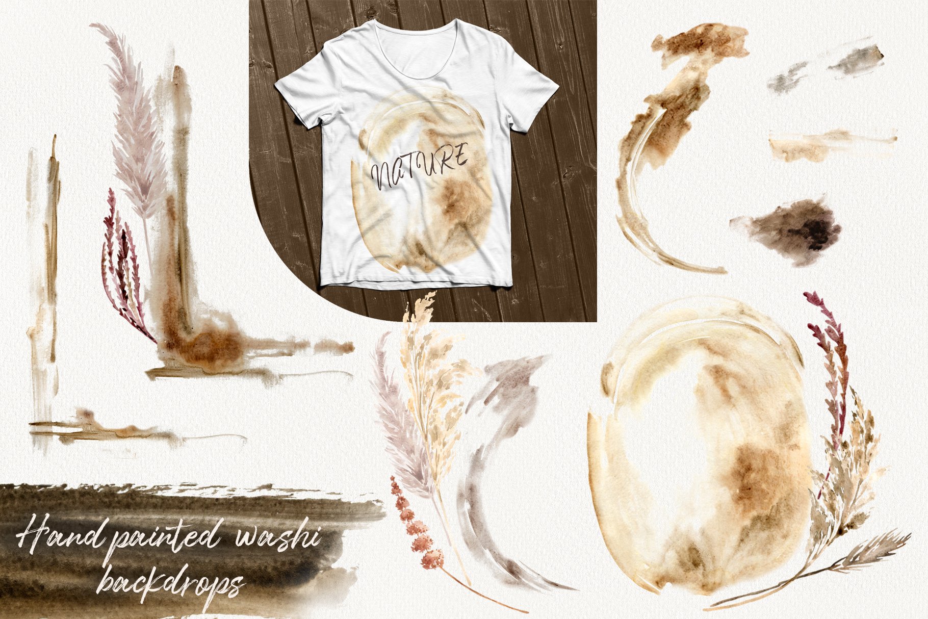 Watercolor painting of a t - shirt and feathers.