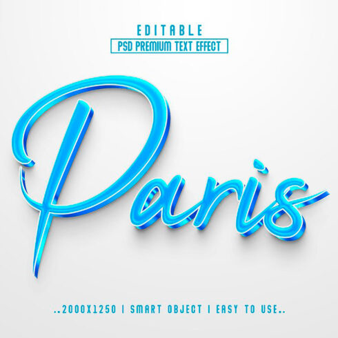 A blue 3d font that reads paris.