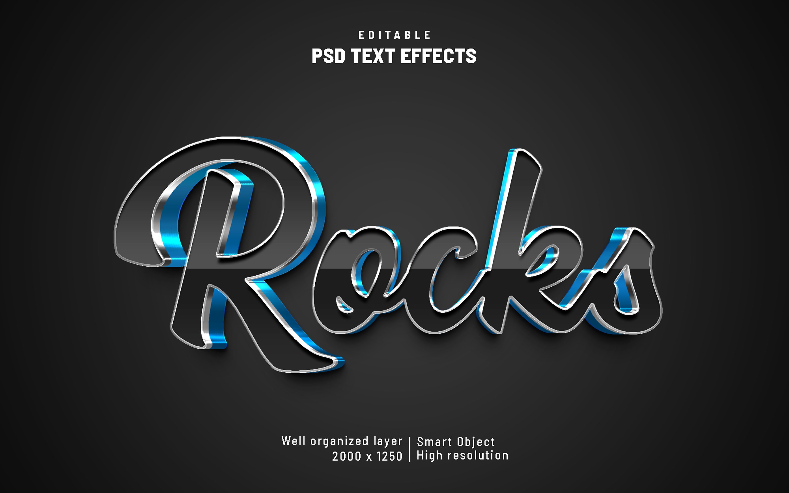 Rocks Black blue editable text PSDcover image.