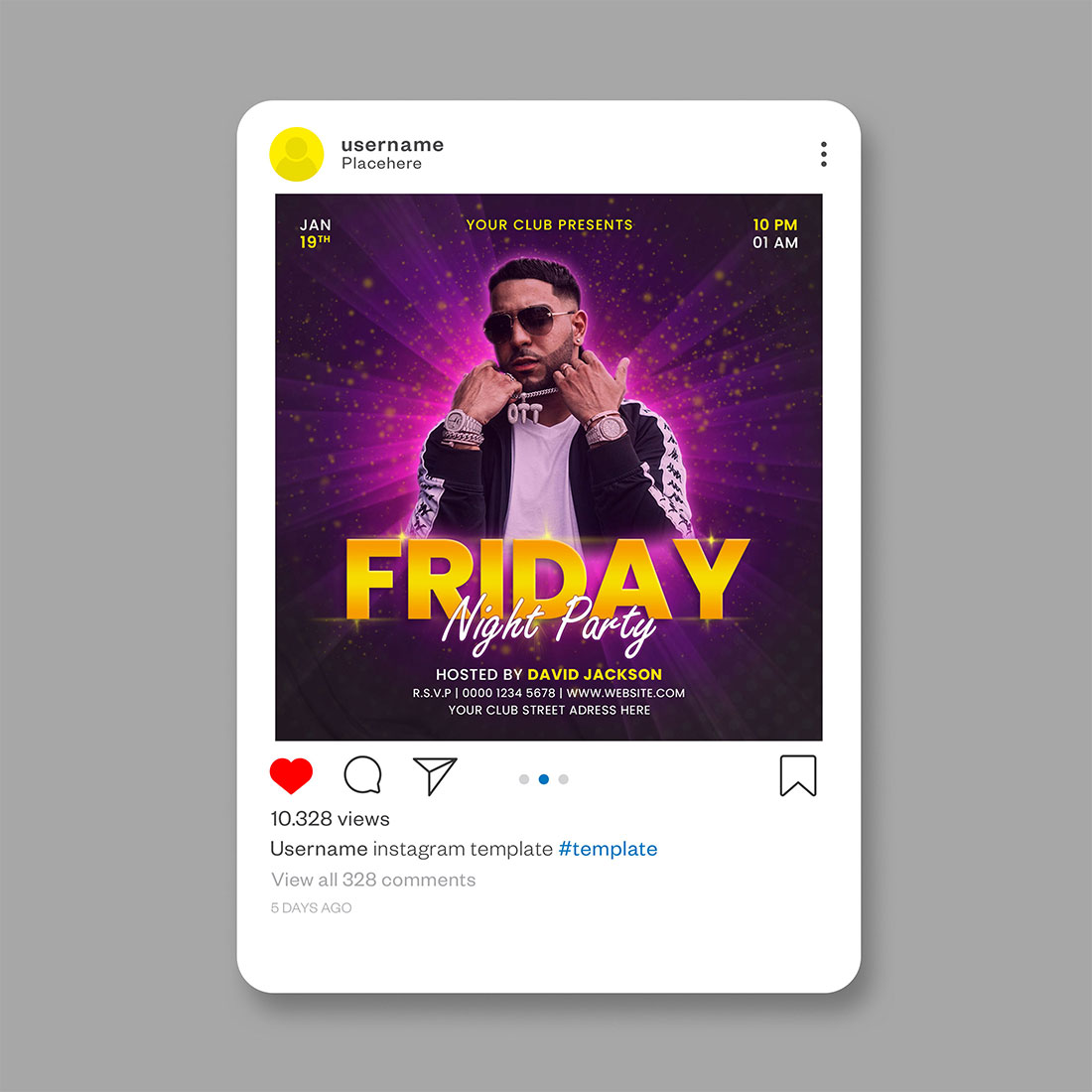 Friday music fest dj party flyer social media post design template preview image.