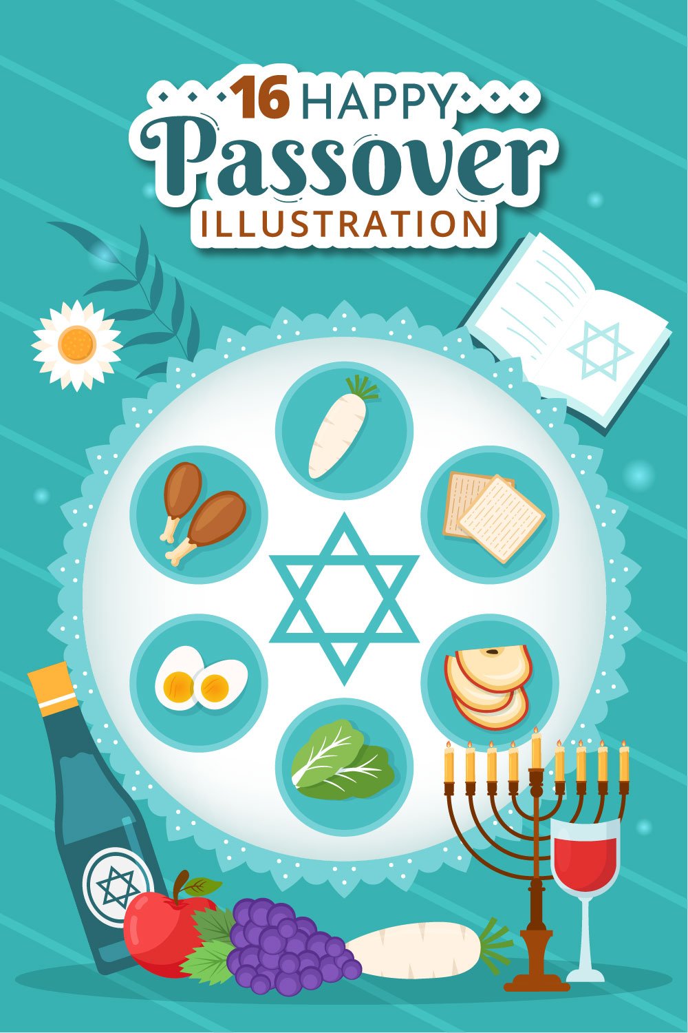 16 Happy Passover Jewish Holiday Illustration pinterest preview image.
