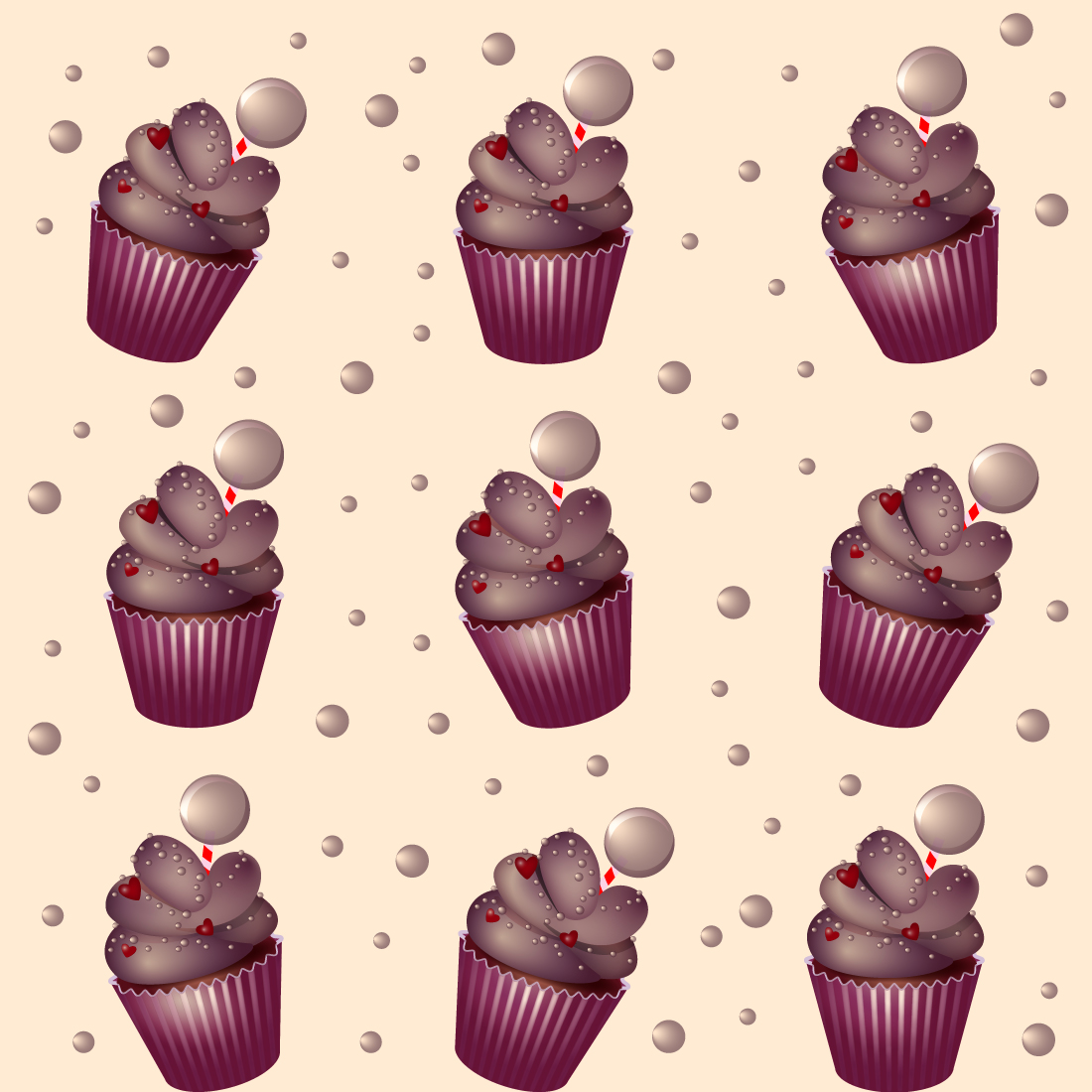 Pattern purple cupcakes with lollipop preview image.