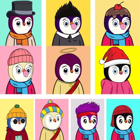 Unique 10 penguins NFT design, Digital art design cover image.