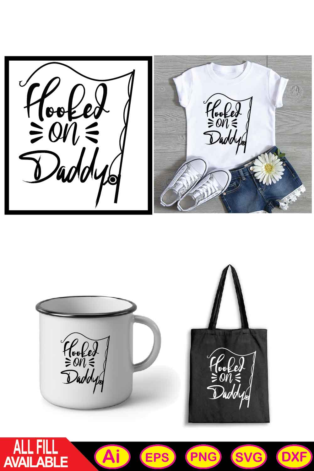 HOOKED ON daddy svg pinterest preview image.