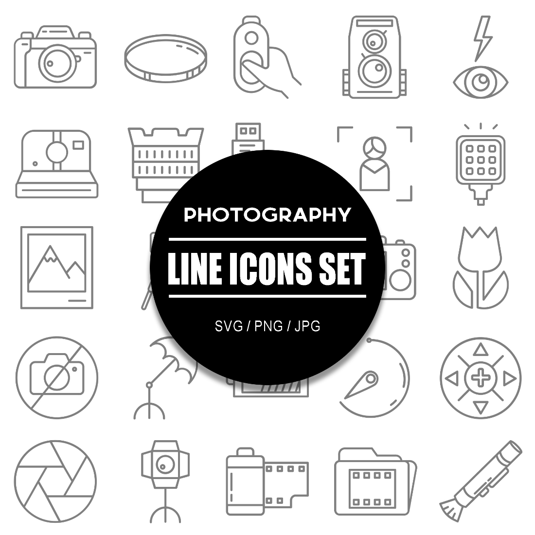 Photography Line Icon Set cover image.