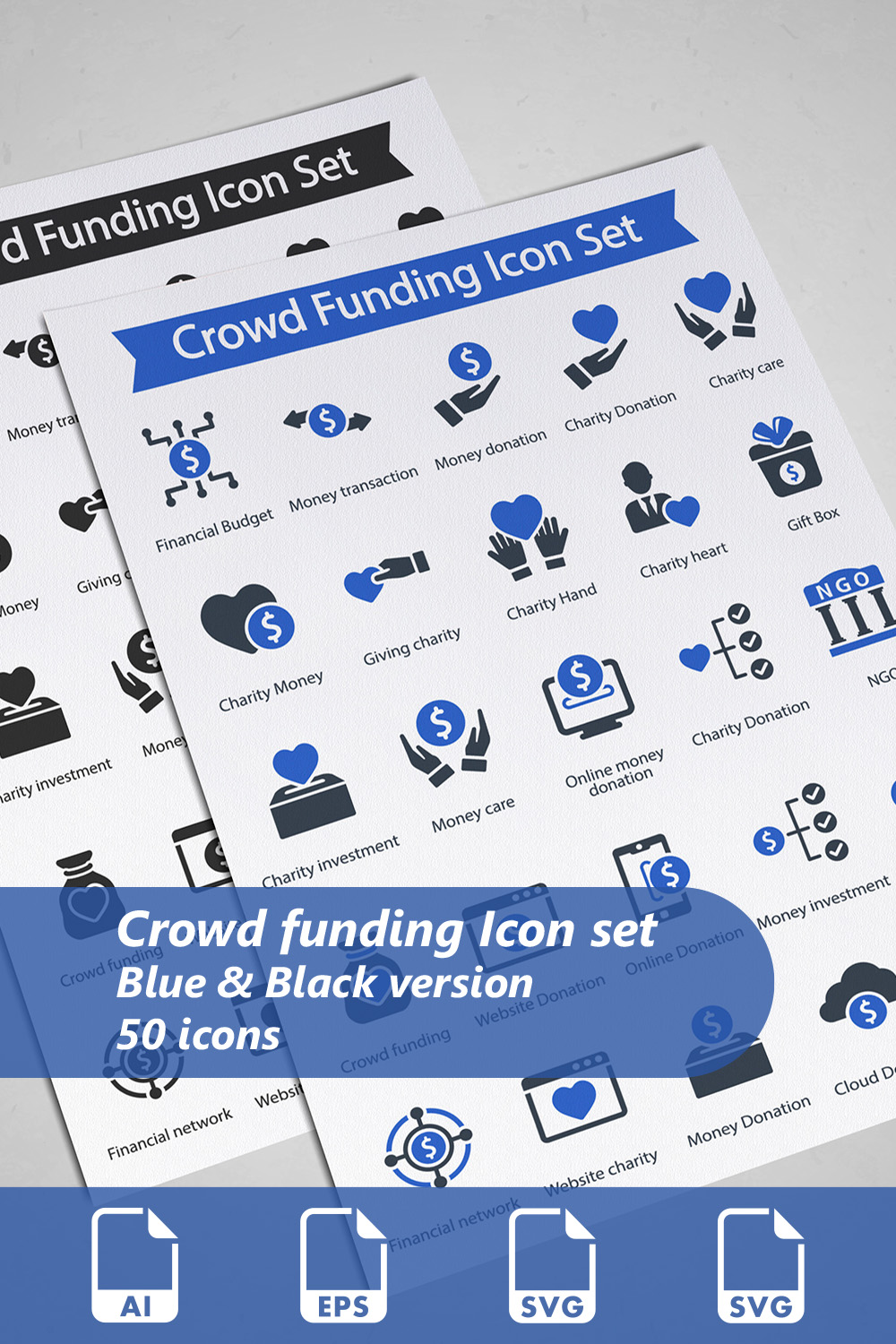 Crowd funding Icon Set pinterest preview image.