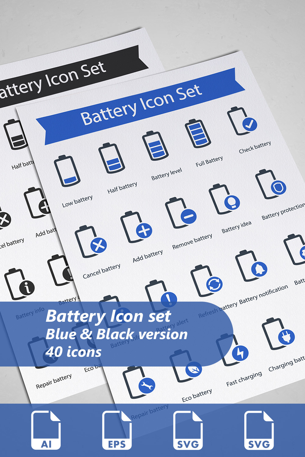 Battery Icon Set pinterest preview image.