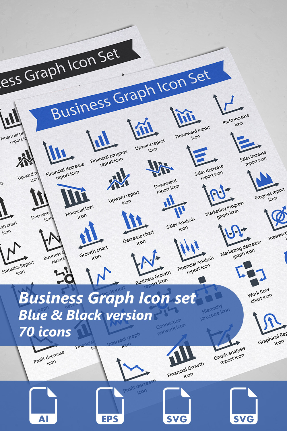 Business Graph Icon Set pinterest preview image.