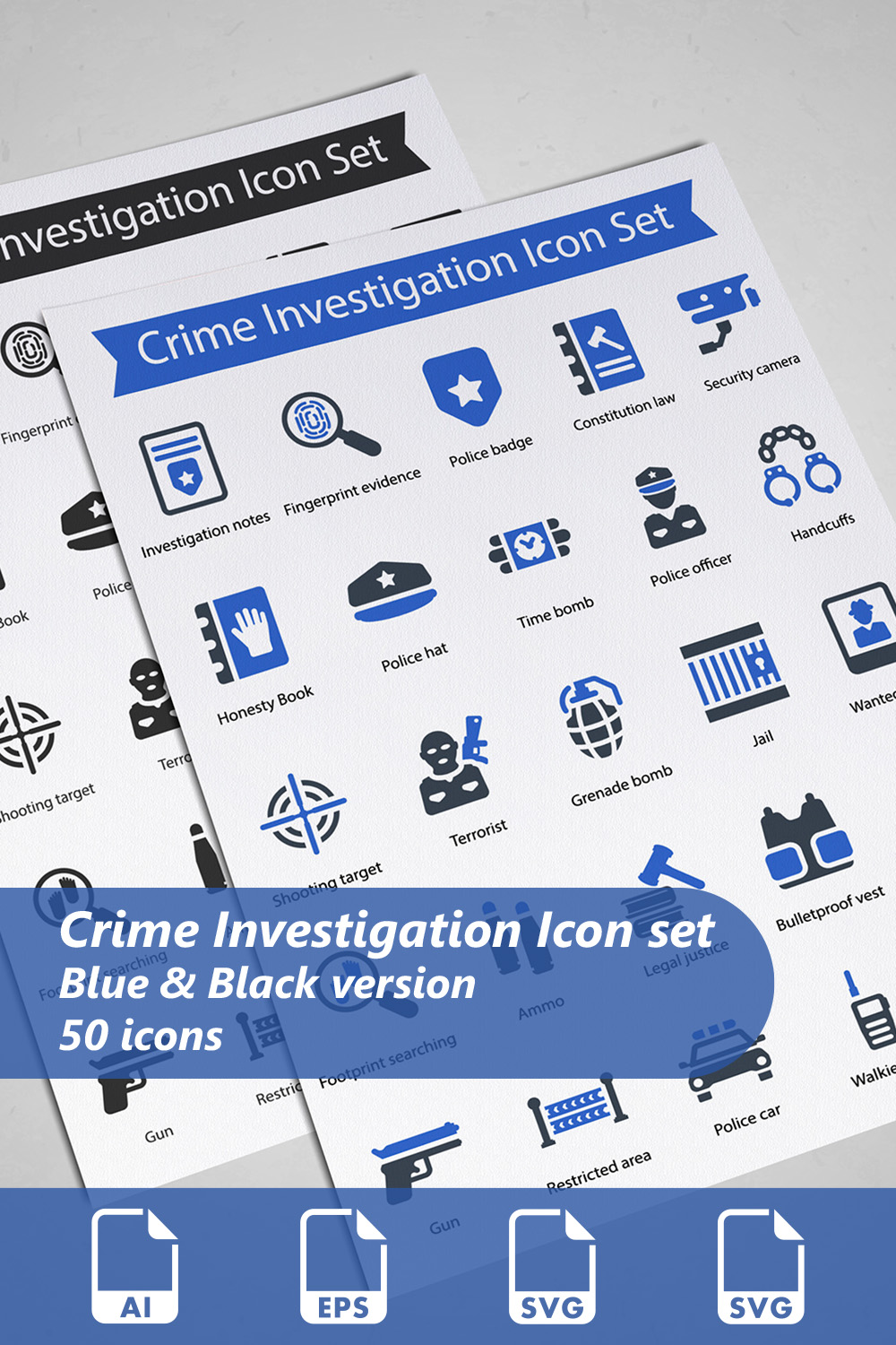Crime Investigation Icon Set pinterest preview image.