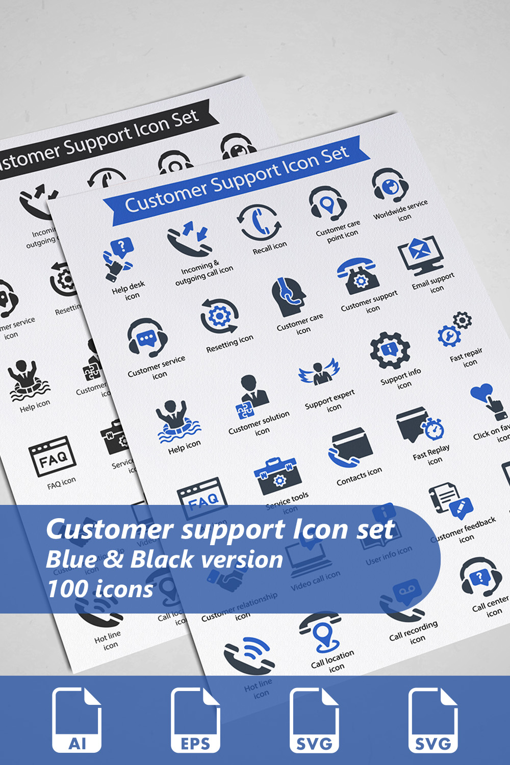 Customer support Icon Set pinterest preview image.
