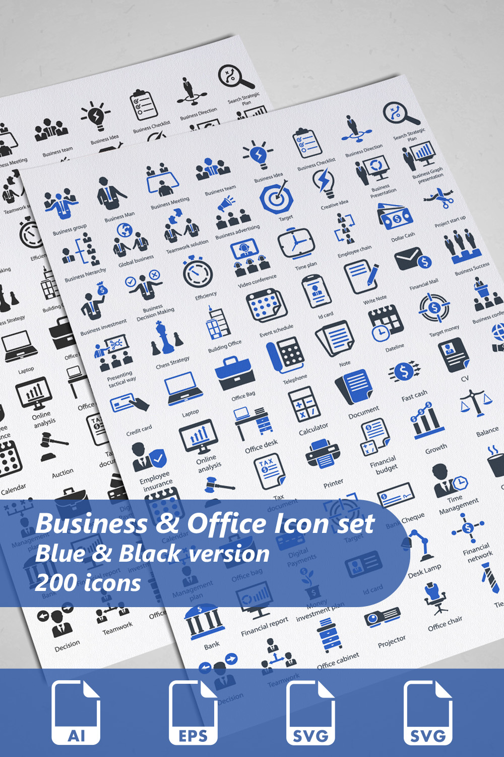 Business And Office Icon Set pinterest preview image.