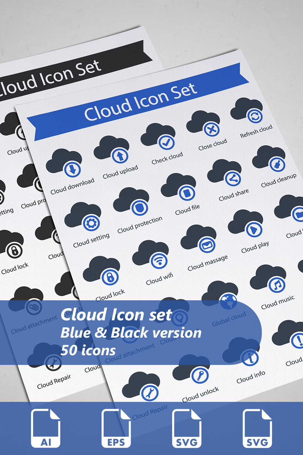 Cloud Icon Set pinterest preview image.