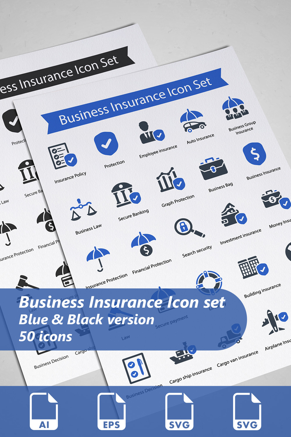 Business Insurance Icon Set pinterest preview image.