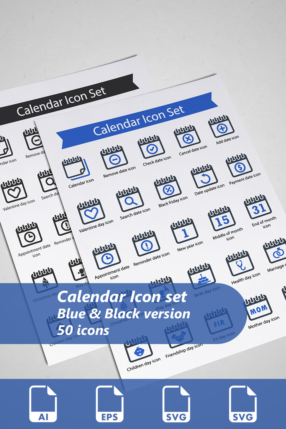 Calendar Icon Set pinterest preview image.