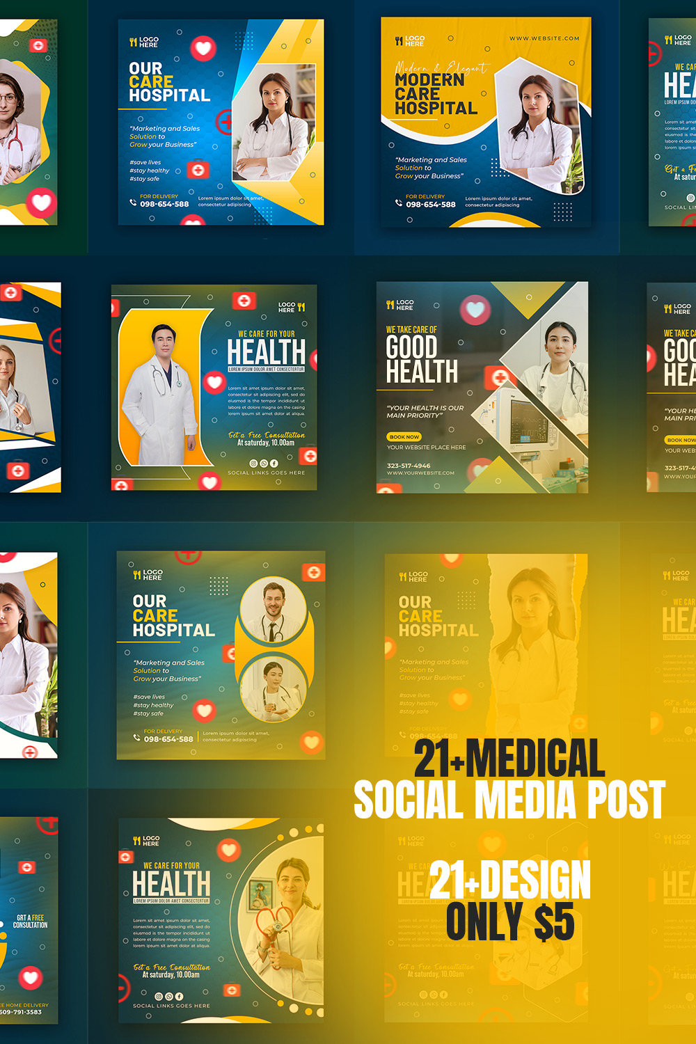 21+ Medical health care flyer social media and horizontal web banner premium template -only $5 pinterest preview image.