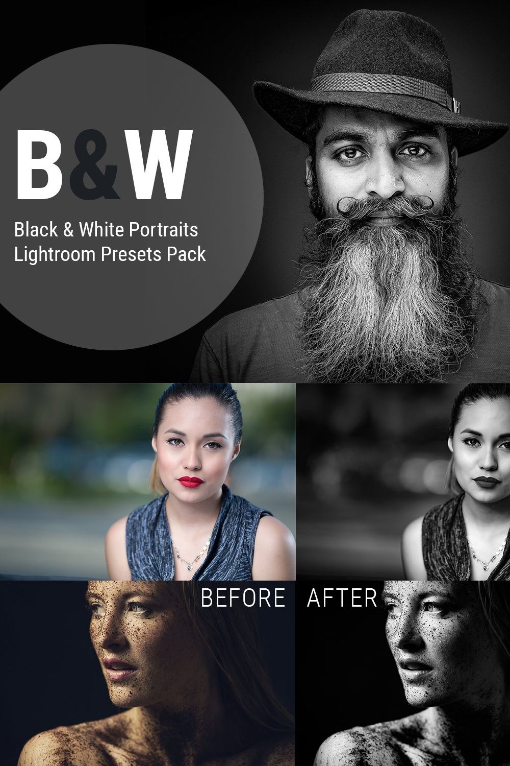 05 Black & White Lightroom Presets pinterest preview image.