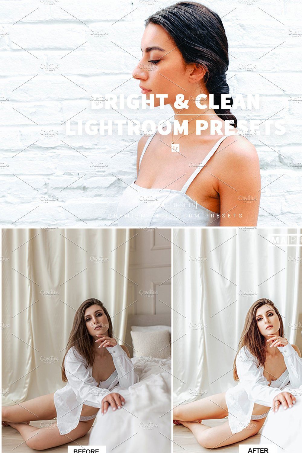 10 BRIGHT & CLEAN Lightroom Presets pinterest preview image.