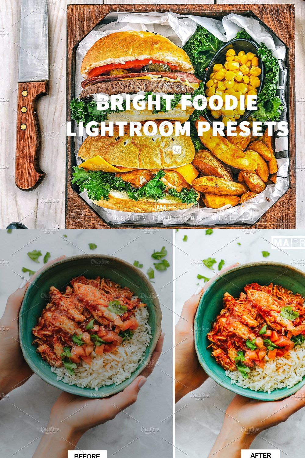 10 BRIGHT FOOD Lightroom Presets pinterest preview image.