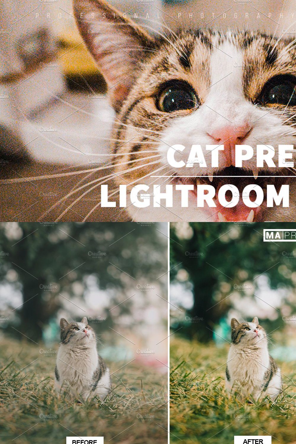 10 CAT Lightroom Presets pinterest preview image.