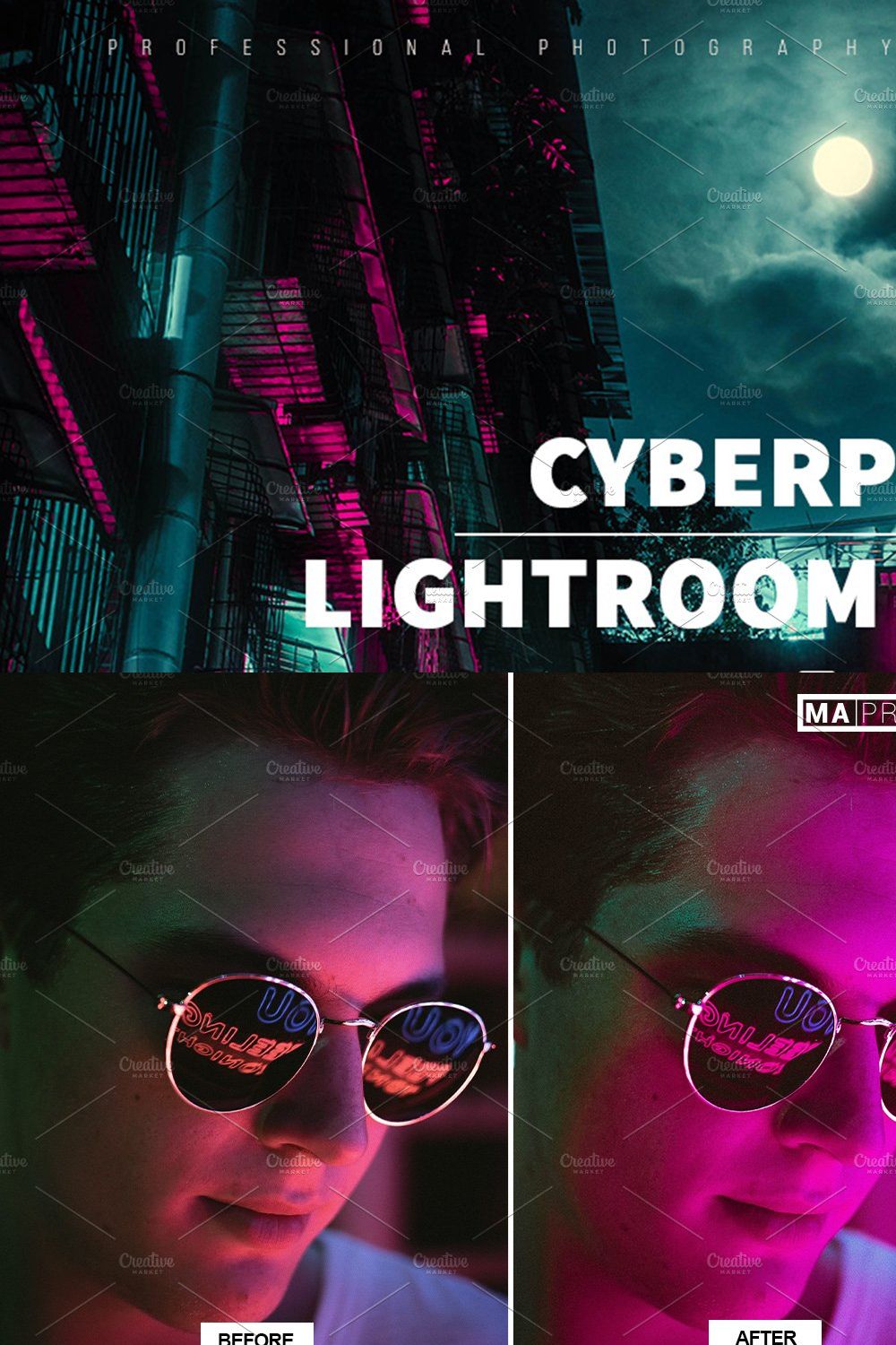 10 CyberPunk FILM Lightroom Presets pinterest preview image.