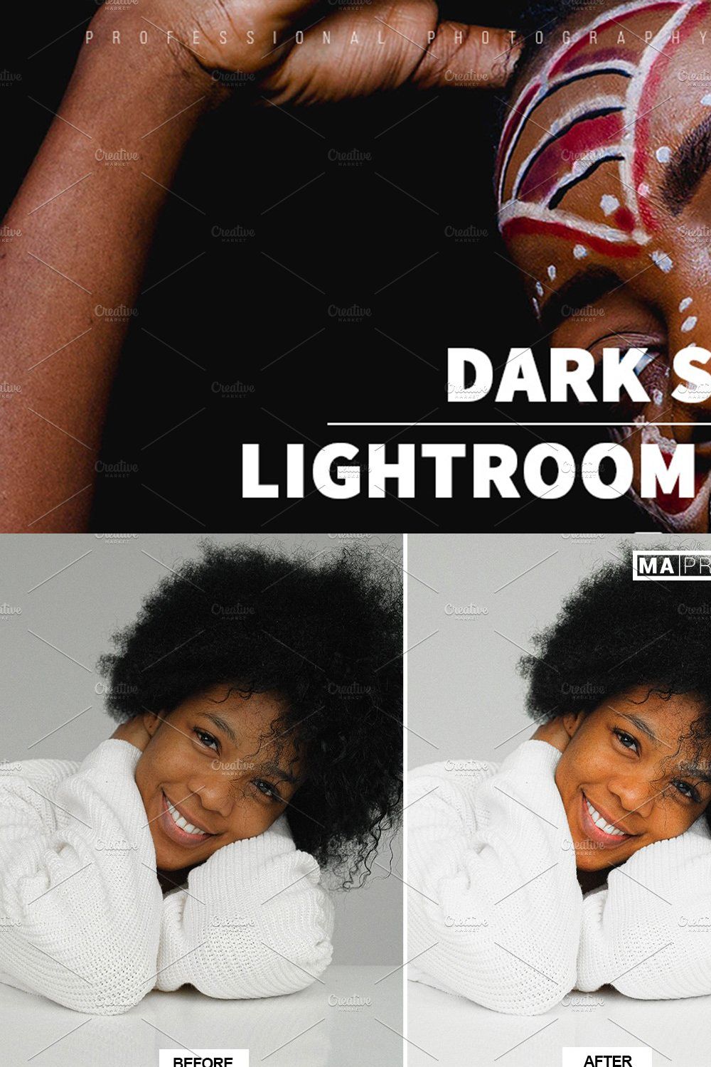 10 DARK SKIN Lightroom Presets pinterest preview image.