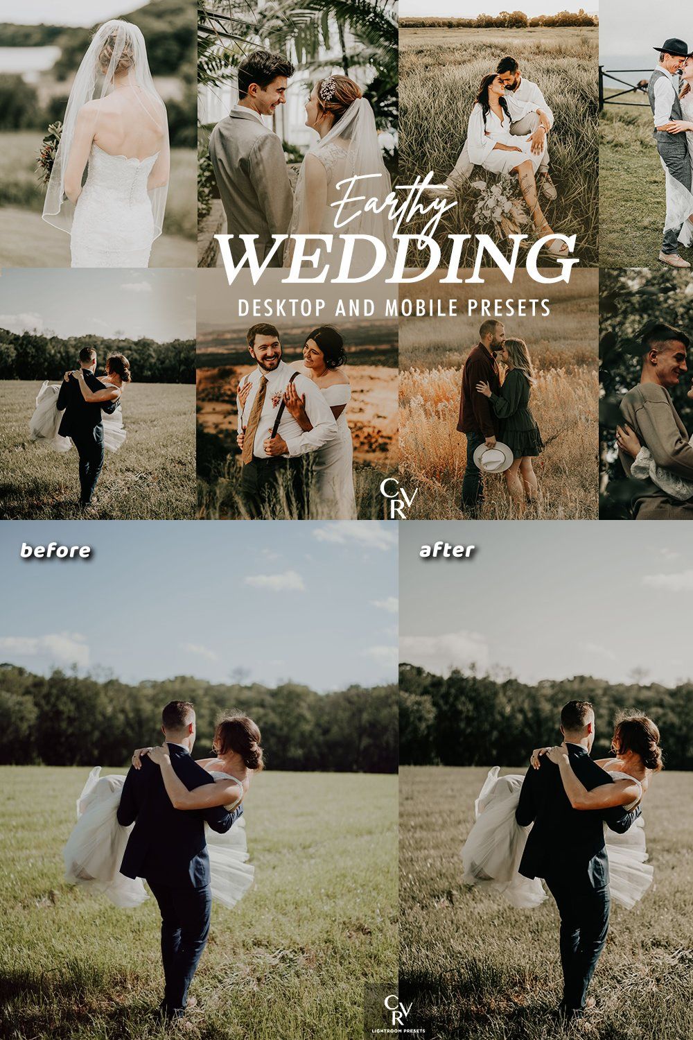 10 Earthy Wedding Lightroom Presets pinterest preview image.