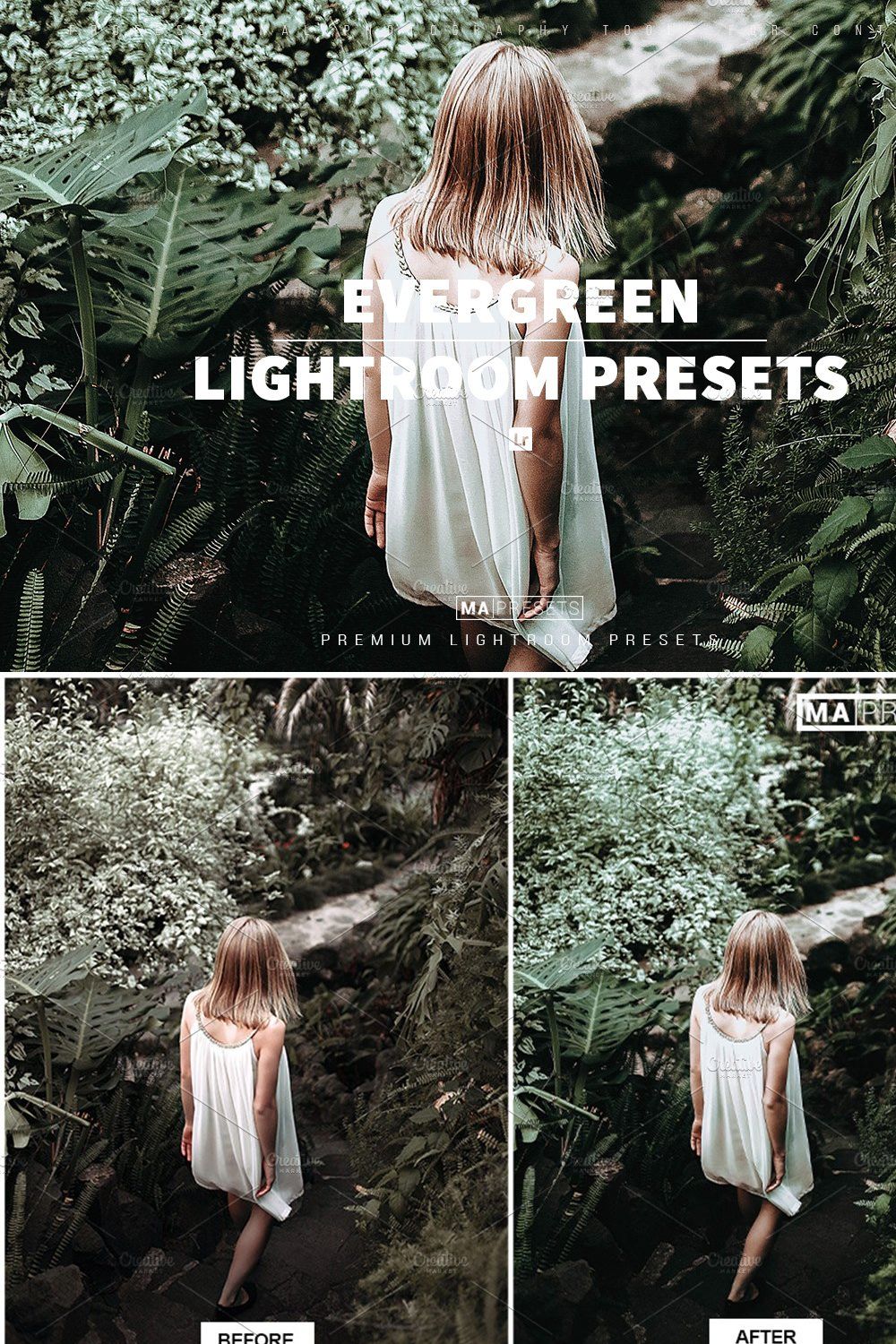 10 EVERGREEN Lightroom Presets pinterest preview image.